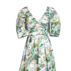 Tuckernuck Green and White Floral Puff-Sleeve Midi Dress